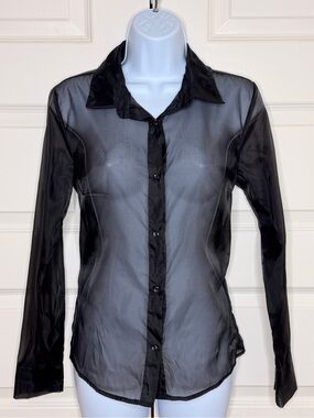 Forever 21 Black Sheer Button-Front Blouse